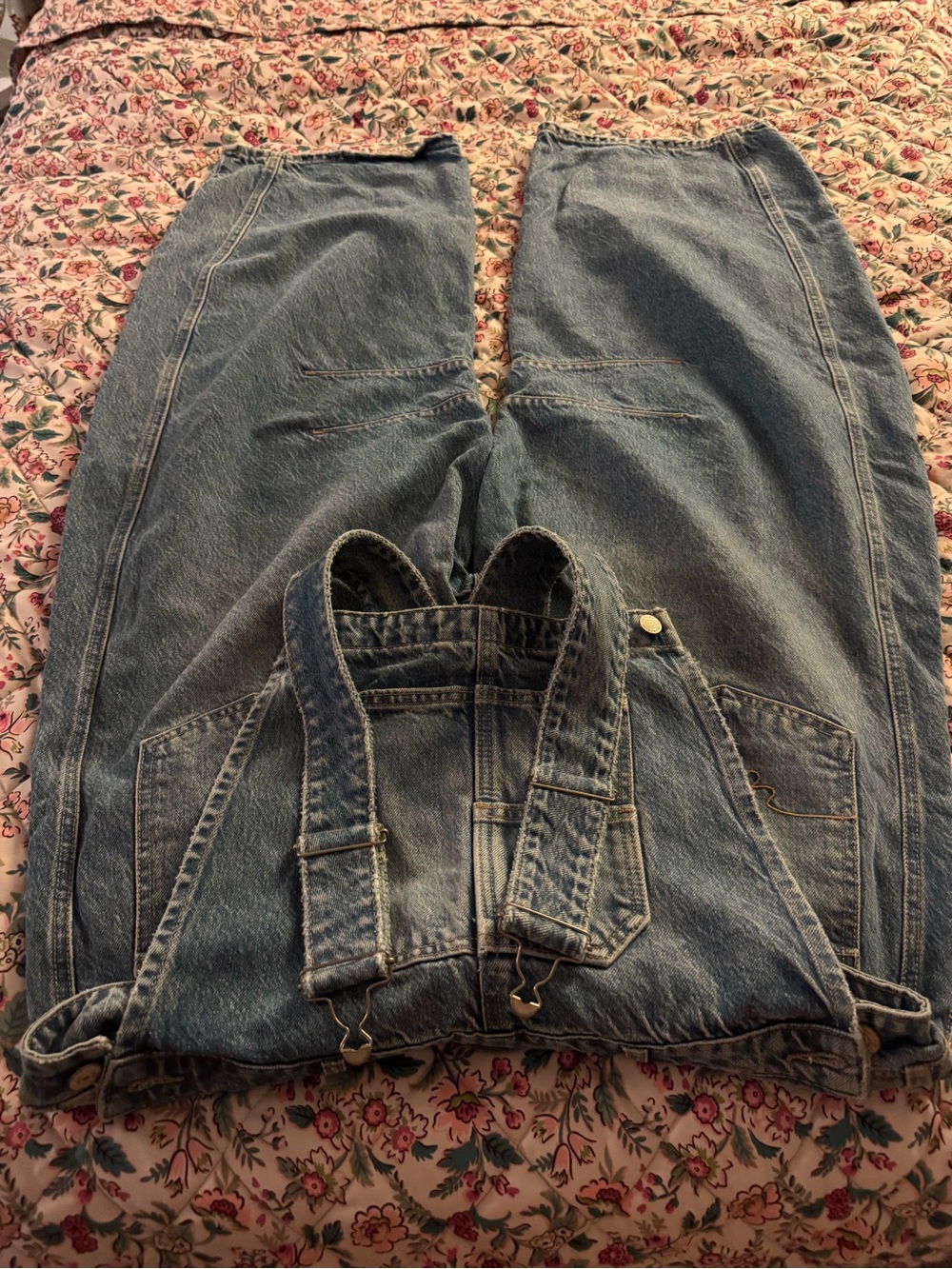 We The Free Light Blue Denim Overalls with Adjustable Straps